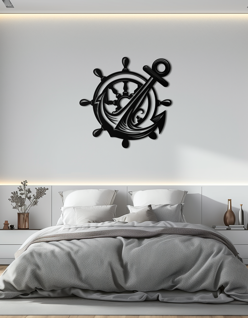 Load image into Gallery viewer, Anchor and Ship Wheel Metal Wall Art – Nautical Steel Decor for Sea Lovers- KAF368
