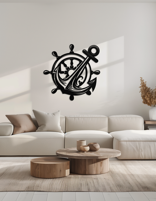 Load image into Gallery viewer, Anchor and Ship Wheel Metal Wall Art – Nautical Steel Decor for Sea Lovers- KAF368
