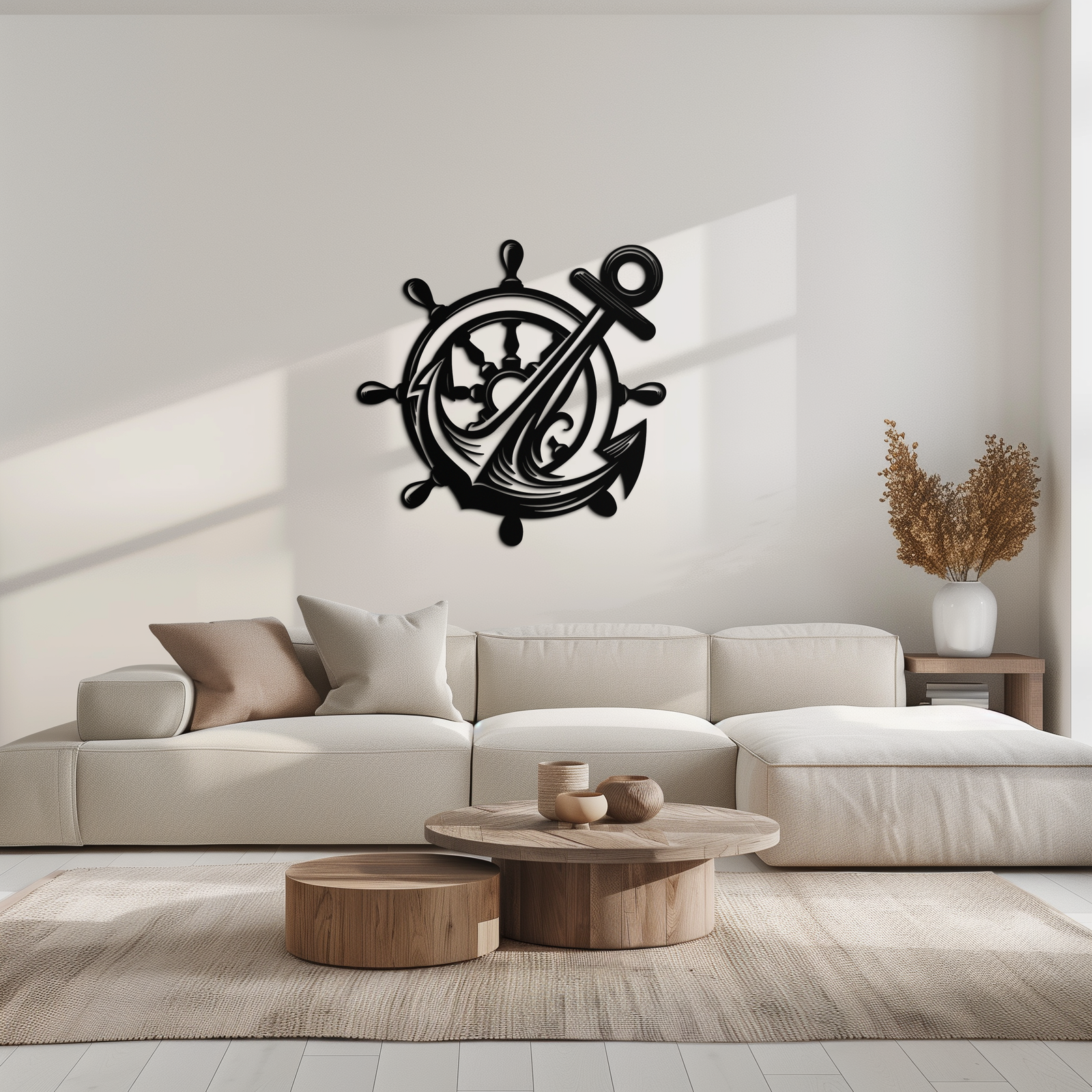 Anchor and Ship Wheel Metal Wall Art – Nautical Steel Decor for Sea Lovers- KAF368