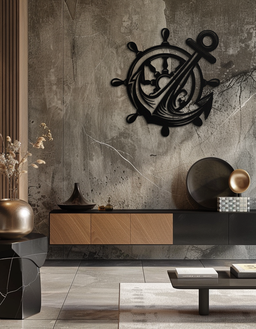 Load image into Gallery viewer, Anchor and Ship Wheel Metal Wall Art – Nautical Steel Decor for Sea Lovers- KAF368

