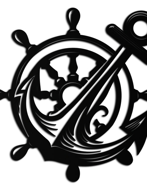 Load image into Gallery viewer, Anchor and Ship Wheel Metal Wall Art – Nautical Steel Decor for Sea Lovers- KAF368
