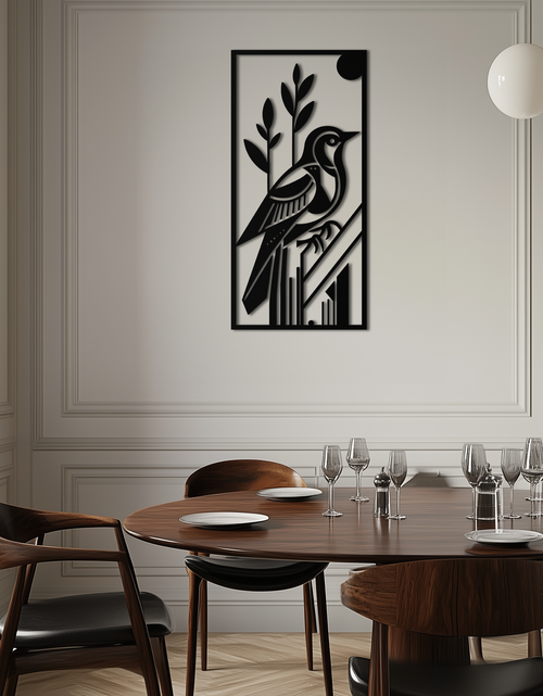 Load image into Gallery viewer, Bird &amp; Nature Panel Metal Wall Art – Minimalist Vertical Steel Decor- KAF369
