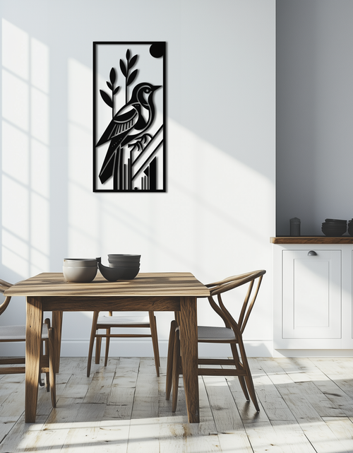 Load image into Gallery viewer, Bird &amp; Nature Panel Metal Wall Art – Minimalist Vertical Steel Decor- KAF369
