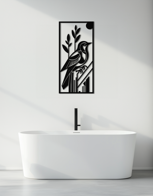 Load image into Gallery viewer, Bird &amp; Nature Panel Metal Wall Art – Minimalist Vertical Steel Decor- KAF369
