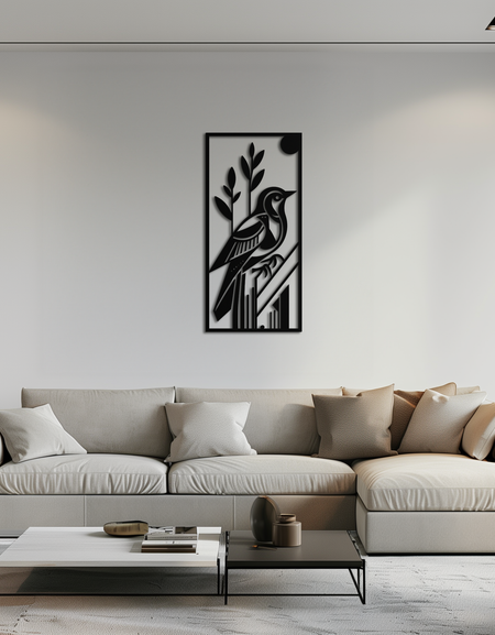 Kuş ve Doğa Panel Metal Duvar Sanatı – Minimalist Dikey Çelik Dekor- KAF369