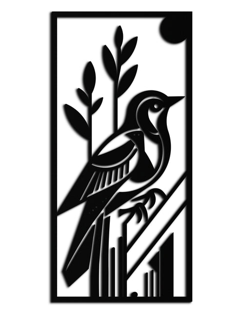 Load image into Gallery viewer, Bird &amp; Nature Panel Metal Wall Art – Minimalist Vertical Steel Decor- KAF369
