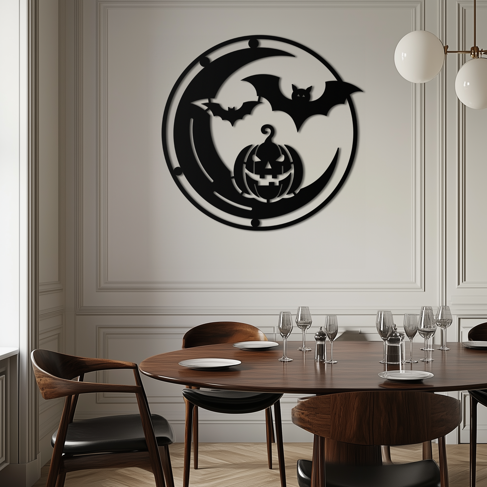 Halloween Bat Pumpkin Metal Wall Art – Spooky Jack-O'-Lantern Steel Decor- KAF371