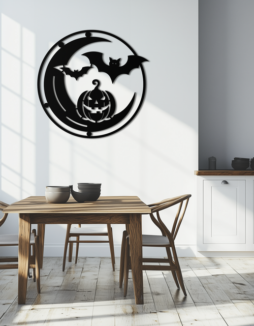 Load image into Gallery viewer, Halloween Bat Pumpkin Metal Wall Art – Spooky Jack-O&#39;-Lantern Steel Decor- KAF371
