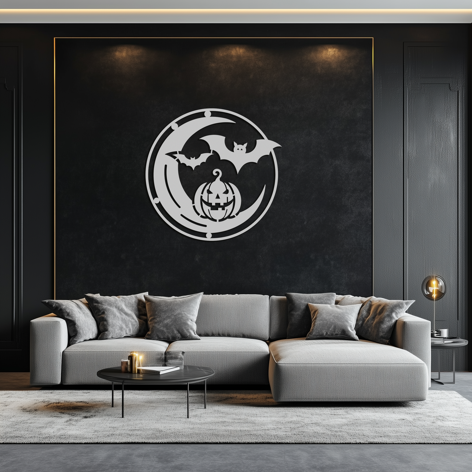 Halloween Bat Pumpkin Metal Wall Art – Spooky Jack-O'-Lantern Steel Decor- KAF371