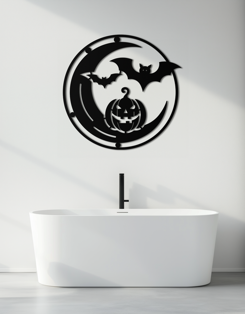 Load image into Gallery viewer, Halloween Bat Pumpkin Metal Wall Art – Spooky Jack-O&#39;-Lantern Steel Decor- KAF371
