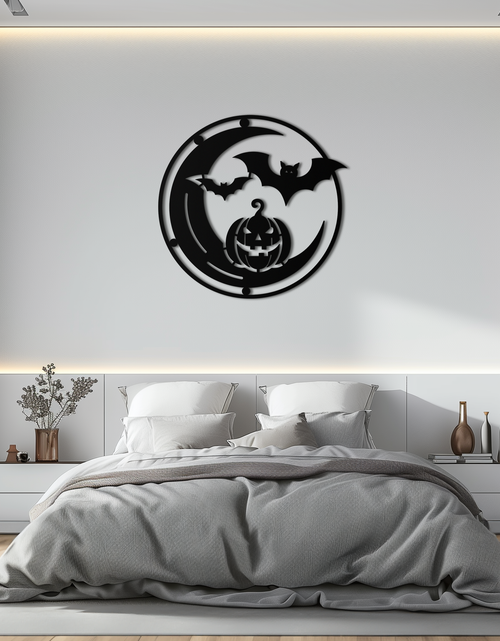 Load image into Gallery viewer, Halloween Bat Pumpkin Metal Wall Art – Spooky Jack-O&#39;-Lantern Steel Decor- KAF371
