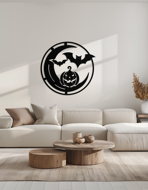 Load image into Gallery viewer, Halloween Bat Pumpkin Metal Wall Art – Spooky Jack-O&#39;-Lantern Steel Decor- KAF371
