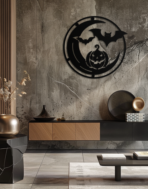 Load image into Gallery viewer, Halloween Bat Pumpkin Metal Wall Art – Spooky Jack-O&#39;-Lantern Steel Decor- KAF371
