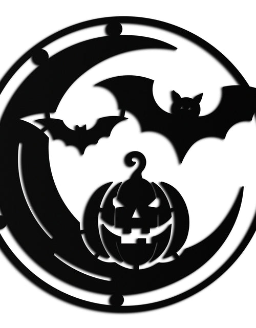 Load image into Gallery viewer, Halloween Bat Pumpkin Metal Wall Art – Spooky Jack-O&#39;-Lantern Steel Decor- KAF371
