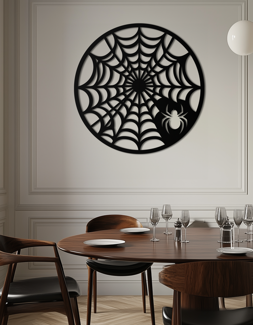 Load image into Gallery viewer, Spider Web Metal Wall Art – Round Halloween Spider Decoration- KAF372

