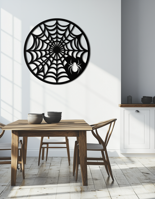Load image into Gallery viewer, Spider Web Metal Wall Art – Round Halloween Spider Decoration- KAF372
