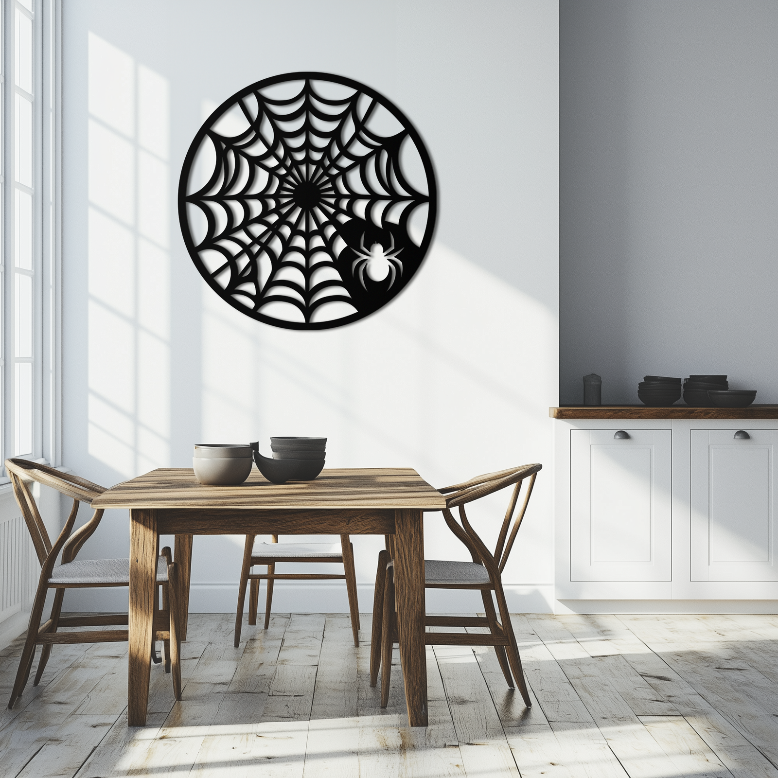 Spider Web Metal Wall Art – Round Halloween Spider Decoration- KAF372