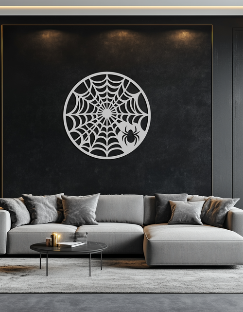 Load image into Gallery viewer, Spider Web Metal Wall Art – Round Halloween Spider Decoration- KAF372
