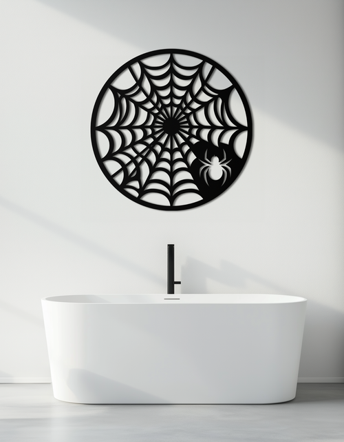 Load image into Gallery viewer, Spider Web Metal Wall Art – Round Halloween Spider Decoration- KAF372
