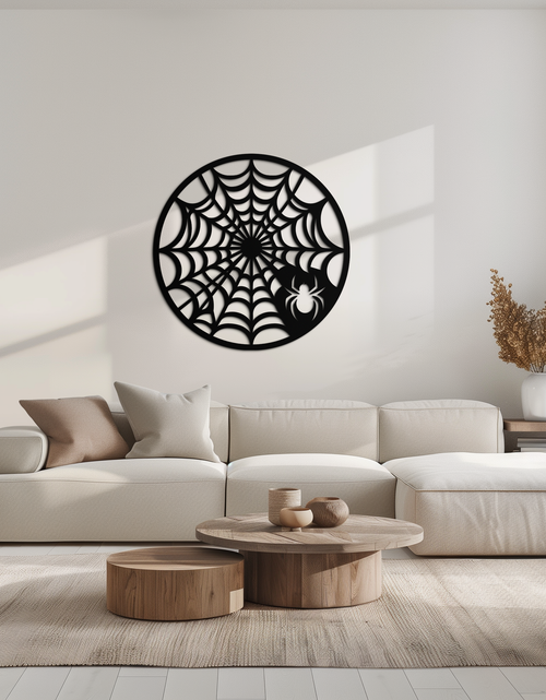 Load image into Gallery viewer, Spider Web Metal Wall Art – Round Halloween Spider Decoration- KAF372
