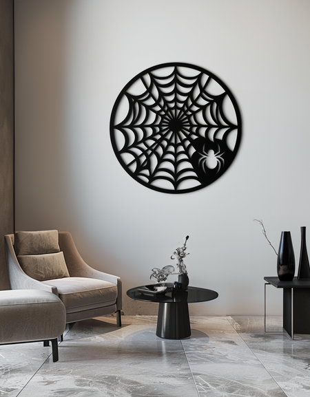 Örümcek Ağı Metal Duvar Sanatı – Yuvarlak Cadılar Bayramı Örümcek Dekorasyonu- KAF372