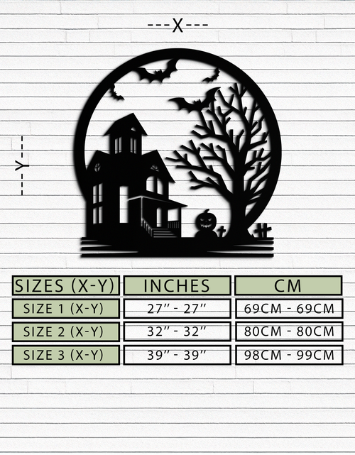 Load image into Gallery viewer, Haunted House &amp; Bat Scene Metal Wall Art – Spooky Halloween Decor- KAF373
