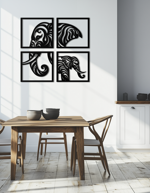 Load image into Gallery viewer, Elephant Silhouette 4-Piece Metal Wall Art – Modern Tribal Design- KAF374

