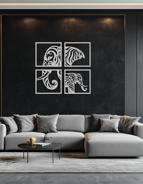 Load image into Gallery viewer, Elephant Silhouette 4-Piece Metal Wall Art – Modern Tribal Design- KAF374
