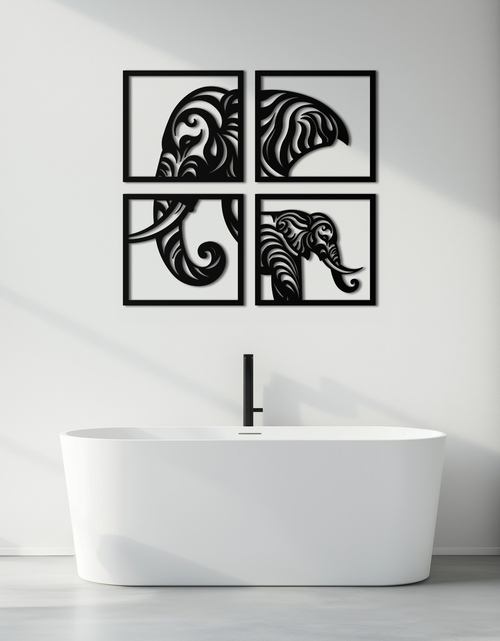 Load image into Gallery viewer, Elephant Silhouette 4-Piece Metal Wall Art – Modern Tribal Design- KAF374
