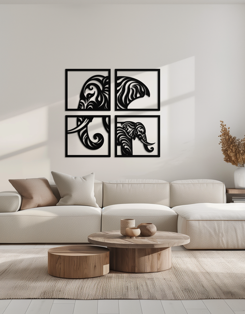 Load image into Gallery viewer, Elephant Silhouette 4-Piece Metal Wall Art – Modern Tribal Design- KAF374
