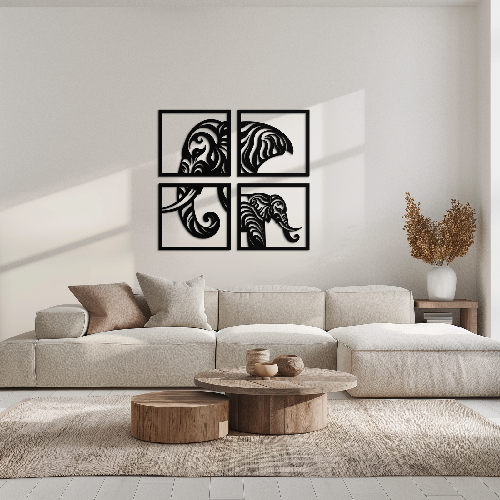 Elephant Silhouette 4-Piece Metal Wall Art – Modern Tribal Design- KAF374