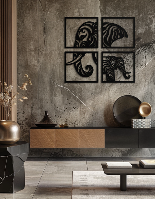 Load image into Gallery viewer, Elephant Silhouette 4-Piece Metal Wall Art – Modern Tribal Design- KAF374
