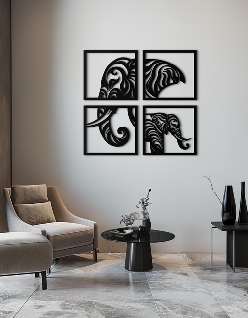 Load image into Gallery viewer, Elephant Silhouette 4-Piece Metal Wall Art – Modern Tribal Design- KAF374
