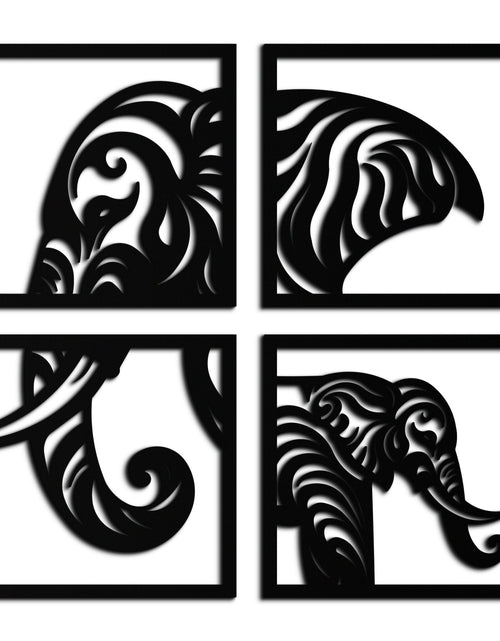 Load image into Gallery viewer, Elephant Silhouette 4-Piece Metal Wall Art – Modern Tribal Design- KAF374
