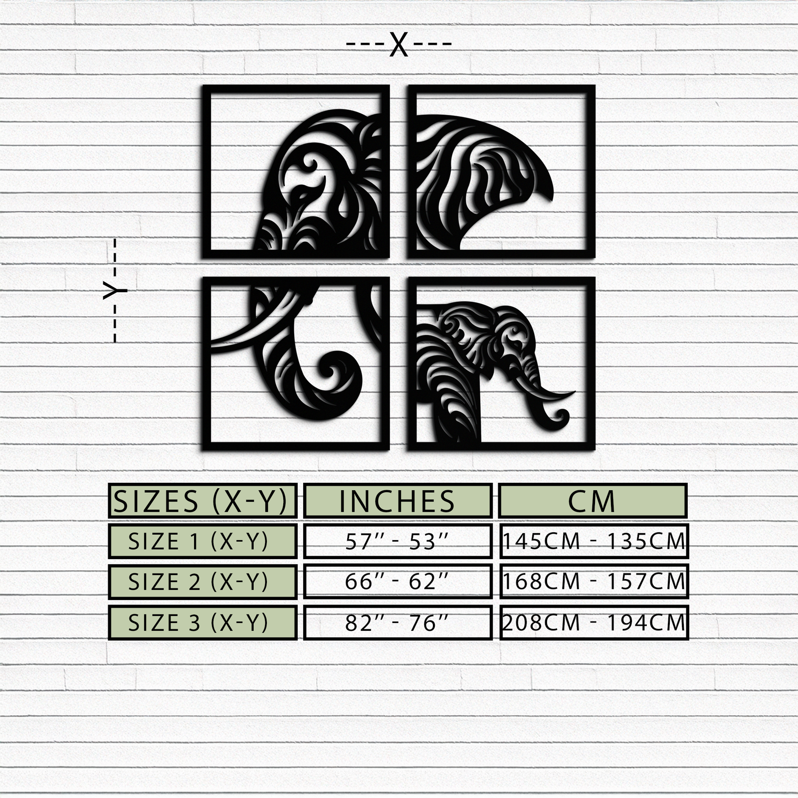 Elephant Silhouette 4-Piece Metal Wall Art – Modern Tribal Design- KAF374