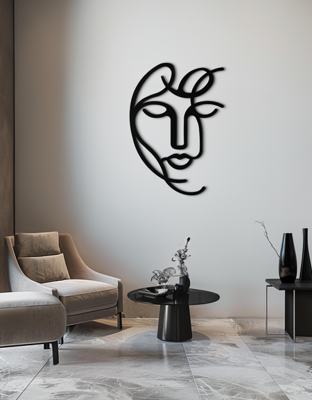 Soyut Kadın Çizgi Sanatı Metal Duvar Dekoru – Mikrofonlu Zarif Kadın Silüeti- KAF376