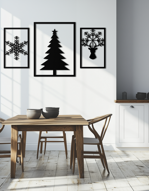 Resmi Galeri görüntüleyicisine yükleyin, Noel Ağacı ve Ren Geyiği Metal Duvar Sanatı Seti – 3 Parça Modern Tatil Dekoru- KAF377
