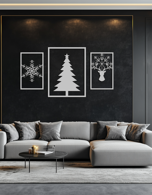 Resmi Galeri görüntüleyicisine yükleyin, Noel Ağacı ve Ren Geyiği Metal Duvar Sanatı Seti – 3 Parça Modern Tatil Dekoru- KAF377
