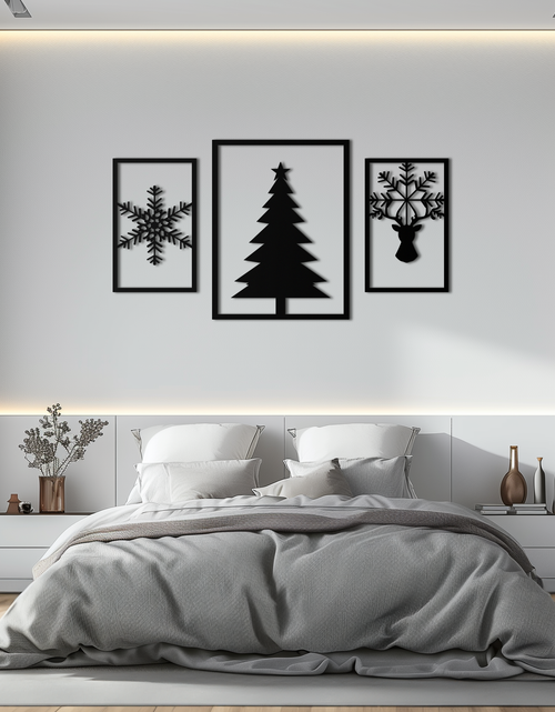 Resmi Galeri görüntüleyicisine yükleyin, Noel Ağacı ve Ren Geyiği Metal Duvar Sanatı Seti – 3 Parça Modern Tatil Dekoru- KAF377
