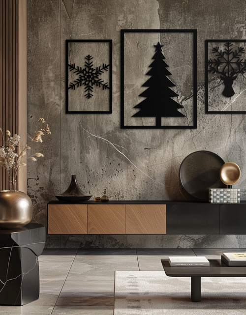 Resmi Galeri görüntüleyicisine yükleyin, Noel Ağacı ve Ren Geyiği Metal Duvar Sanatı Seti – 3 Parça Modern Tatil Dekoru- KAF377

