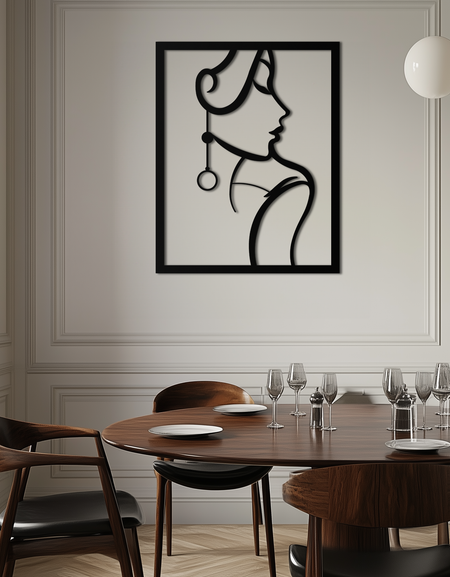 Elegant Female Silhouette Metal Wall Art – Graceful Lady Framed Steel Decor- KAF383