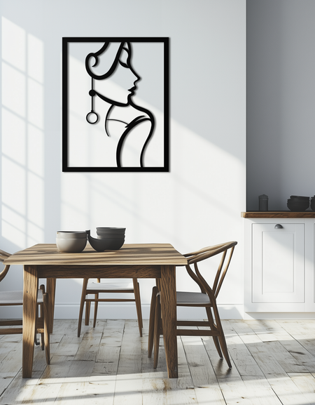 Elegant Female Silhouette Metal Wall Art – Graceful Lady Framed Steel Decor- KAF383