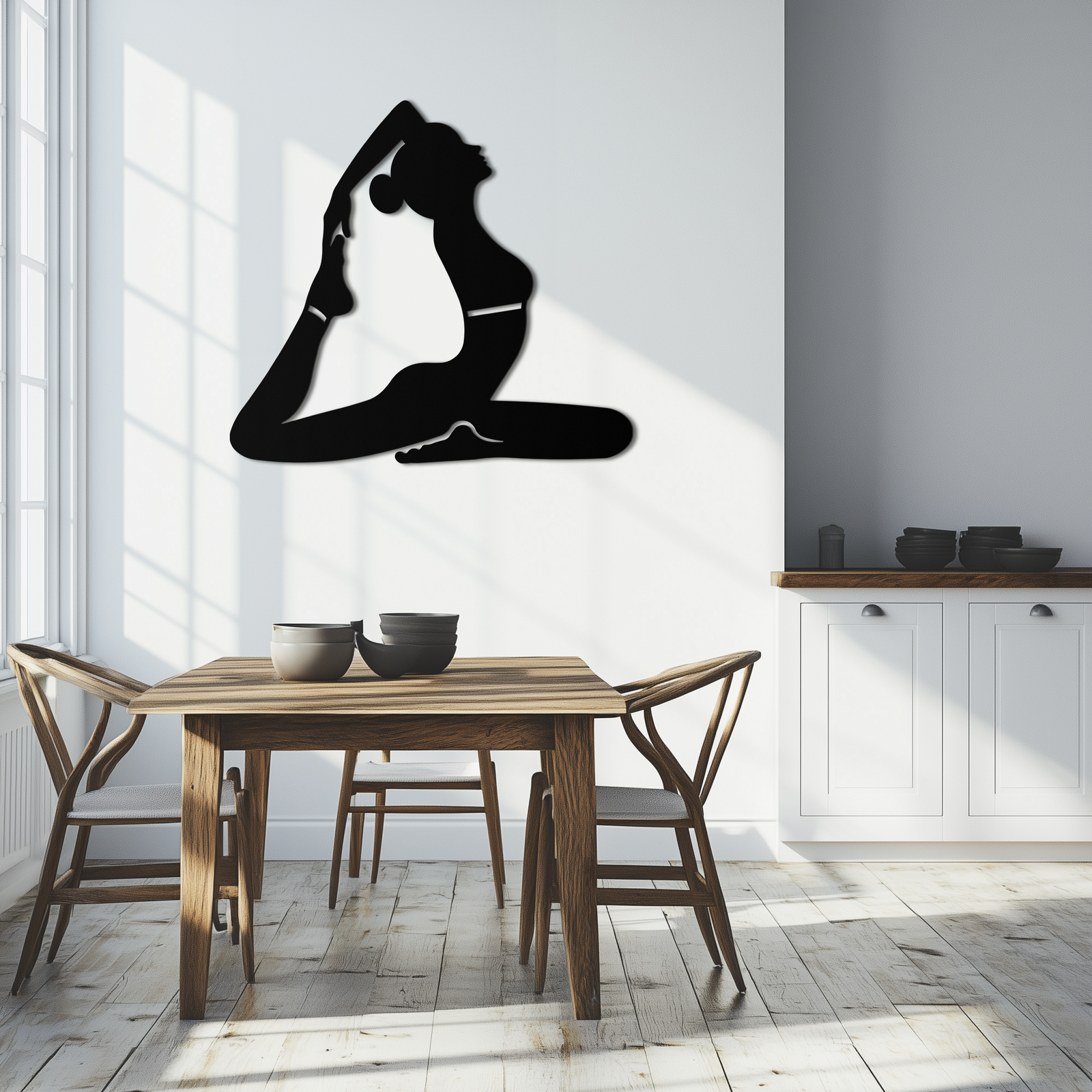 Kapotasana Pozu Silüeti Metal Duvar Sanatı – Yoga Esintili Minimalist Dekor- KAF384
