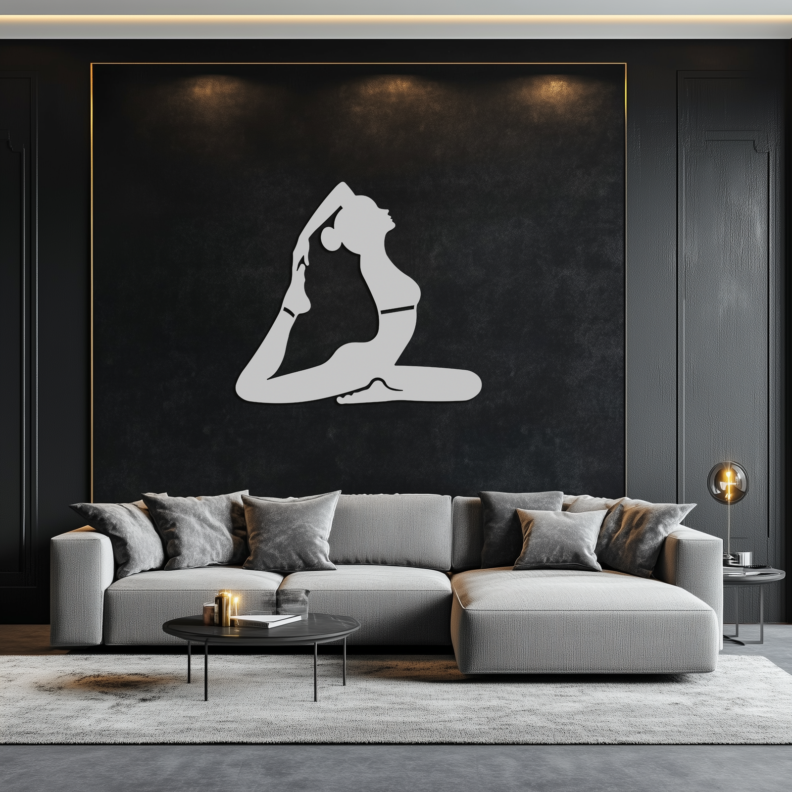 Kapotasana Pozu Silüeti Metal Duvar Sanatı – Yoga Esintili Minimalist Dekor- KAF384
