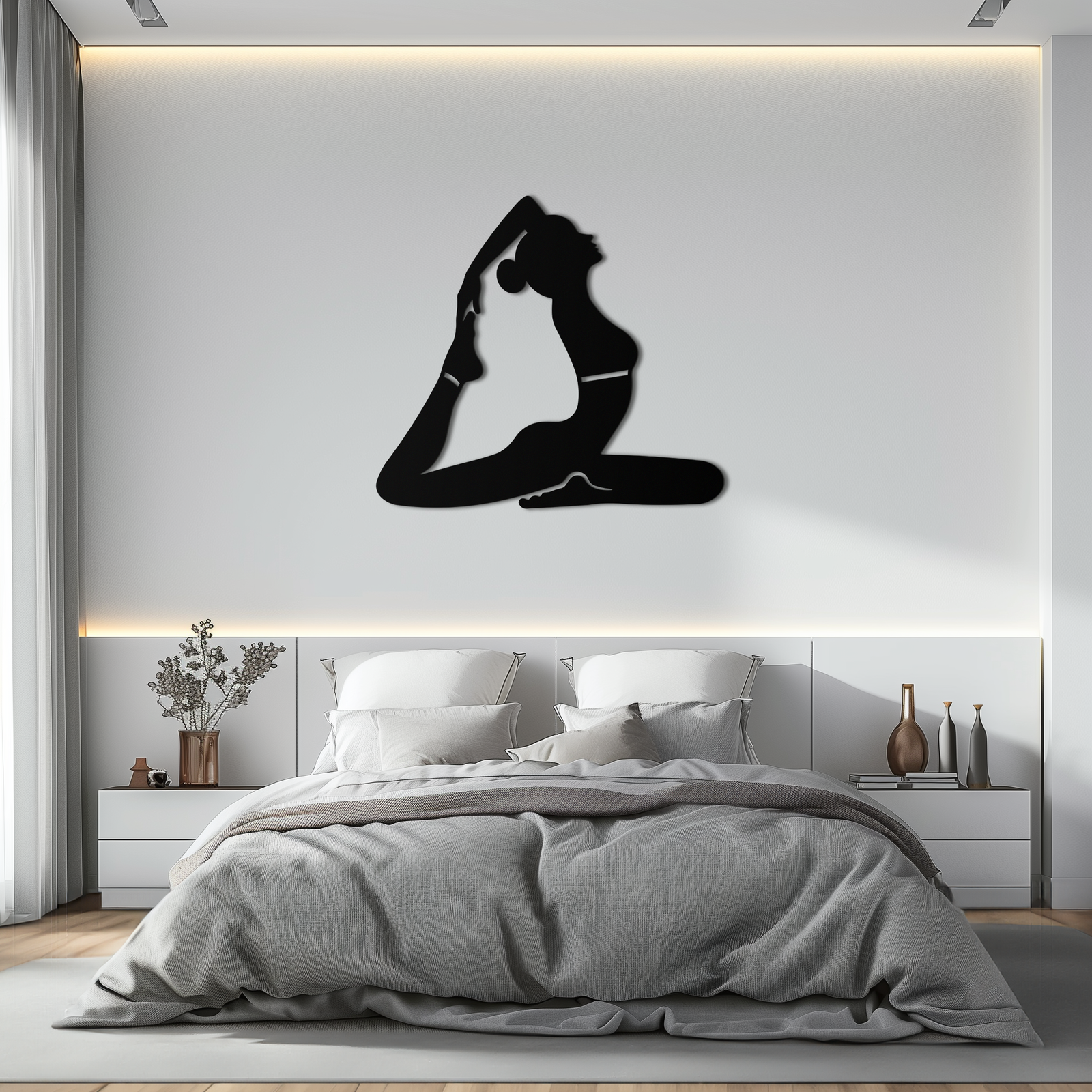 Kapotasana Pozu Silüeti Metal Duvar Sanatı – Yoga Esintili Minimalist Dekor- KAF384