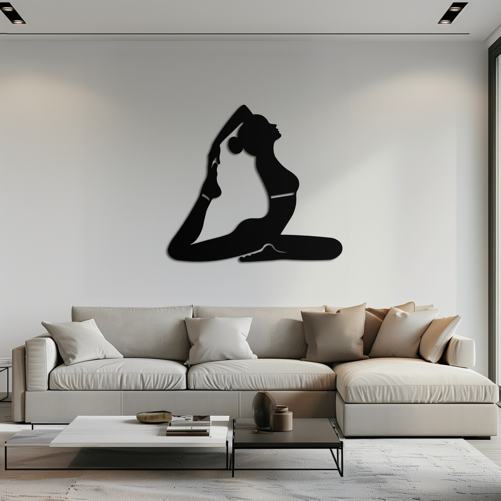 Kapotasana Pozu Silüeti Metal Duvar Sanatı – Yoga Esintili Minimalist Dekor- KAF384