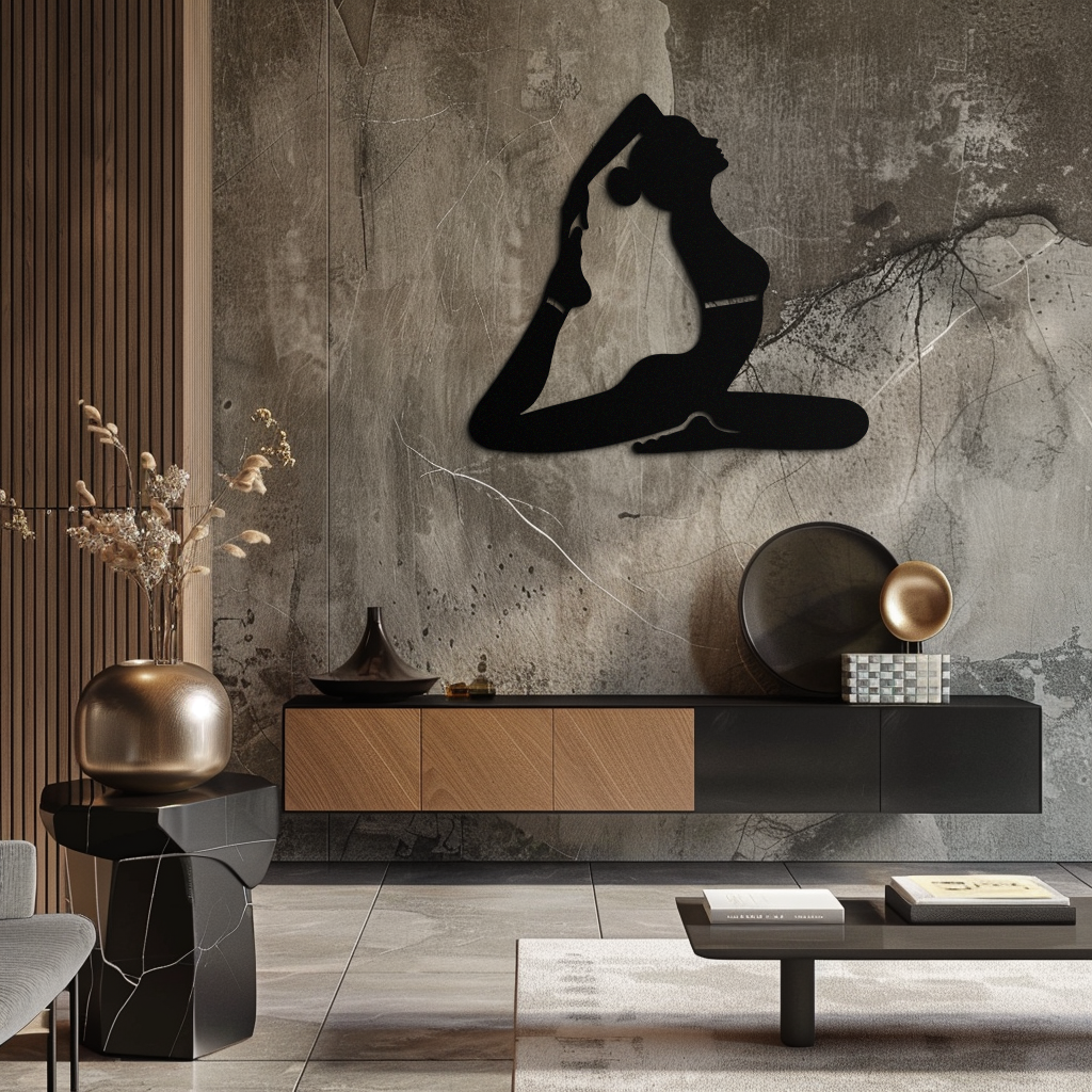 Kapotasana Pozu Silüeti Metal Duvar Sanatı – Yoga Esintili Minimalist Dekor- KAF384