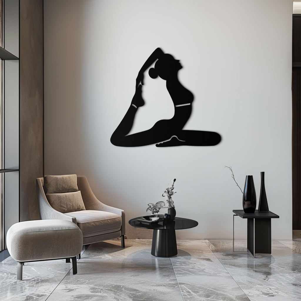 Kapotasana Pozu Silüeti Metal Duvar Sanatı – Yoga Esintili Minimalist Dekor- KAF384
