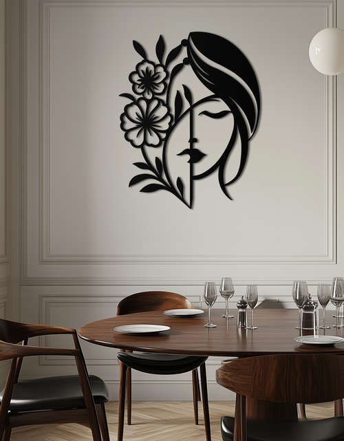 Load image into Gallery viewer, Woman with Flower Metal Wall Art – Elegant Female Silhouette Steel Decor- KAF385
