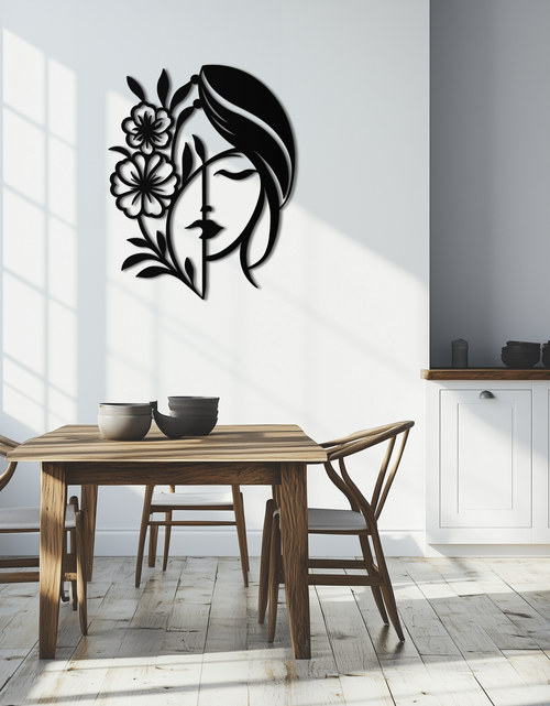 Load image into Gallery viewer, Woman with Flower Metal Wall Art – Elegant Female Silhouette Steel Decor- KAF385
